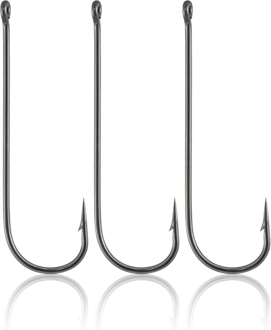 100 Pack  Fishing Hooks Freshwater, Straight Shank Light Wire Worm Hooks for Bass/Crappie/Bream/Bluegill/Panfish