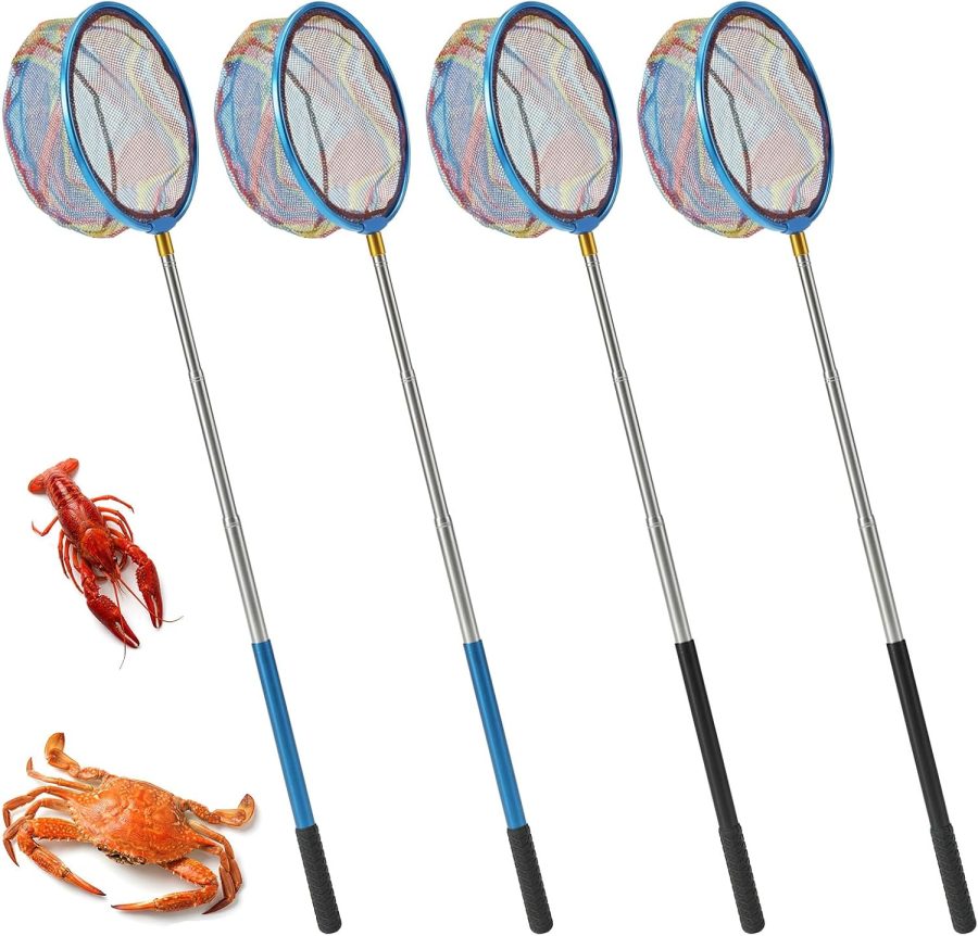 4 Pack Fishing Net, Retractable Lightweight Landing Net with Aluminum Rod Handle, Kids Fishing Nets for Youth Catch Release Butterfly Nets