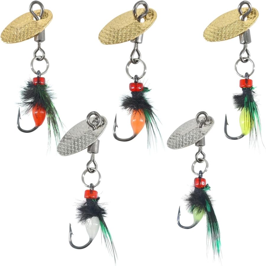 5-Pack Artificial Fly Fishing Lures with Spinner Blades, Ideal for Bass, Trout, Sunfish & Pike Fishing