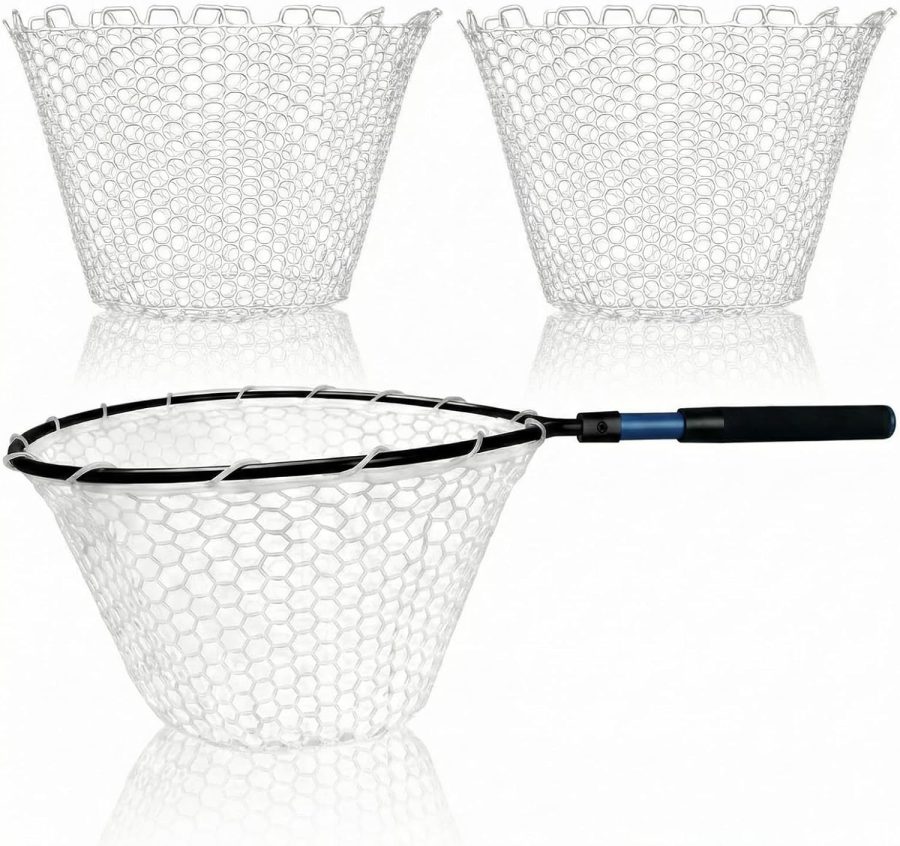 2Pcs Rubber Fishing Net Replacement Netting Without Handle Fly Fish Landing Nets Bag Foldable Trout Net Rubber Mesh for Freshwater Saltwater