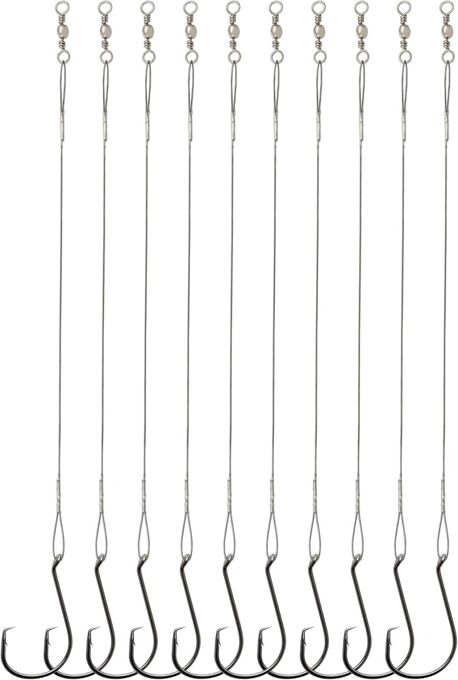 Circle Hooks Rigs Saltwater Steel Leader Wire, 25pcs Heavy Duty Circle Hook with Leader Wire Bass Catfish Fishing Lure Rig