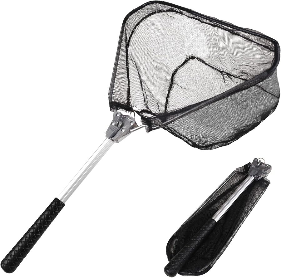 Fishing Landing Net with Telescopic Aluminum Handle Pole, Collapsible Nylon Mesh Minnow Fish Net for Saltwater & Freshwater, Portable Fishing Gear for Kids, Men, Women, Extends 21-75 Inches
