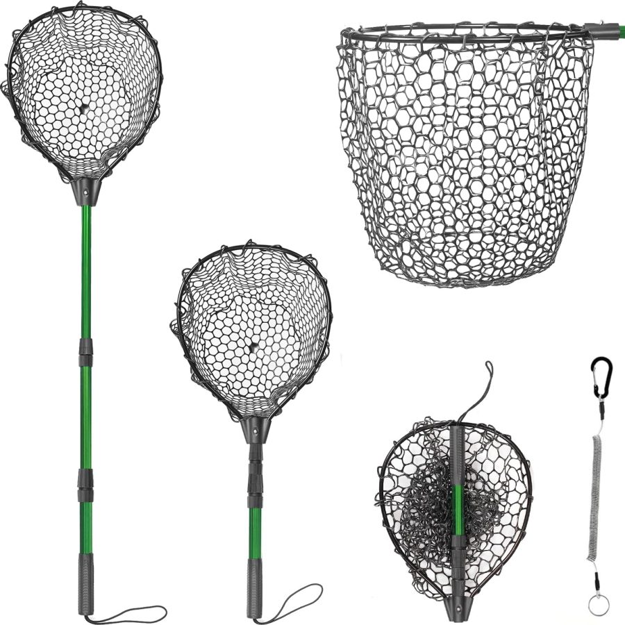 Rubber Fishing Net with Telescoping Handle - High Strength Landing Net for Fishing with Soft Rubber Netting, Two Sizes Options